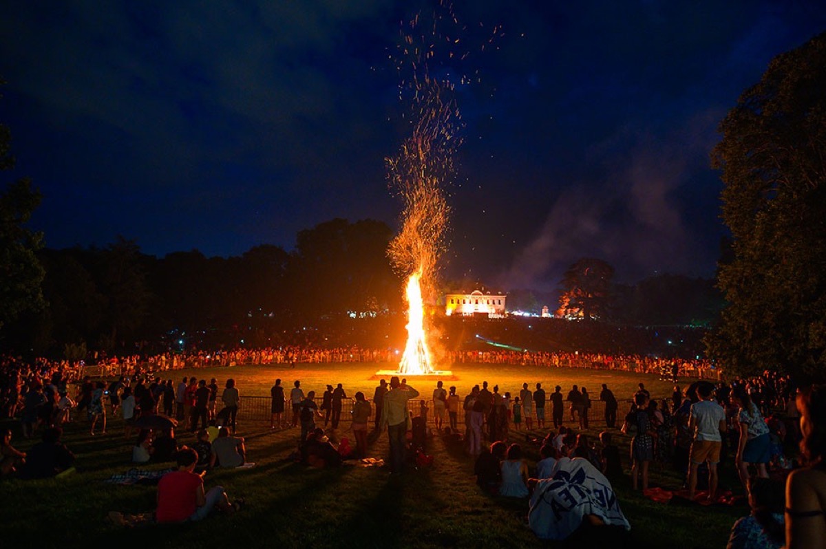 A traditional Swiss National Day bonfire in Geneva.